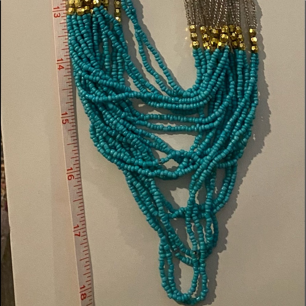 Turquoise, gold, silver beaded necklace. - Picture 3 of 5
